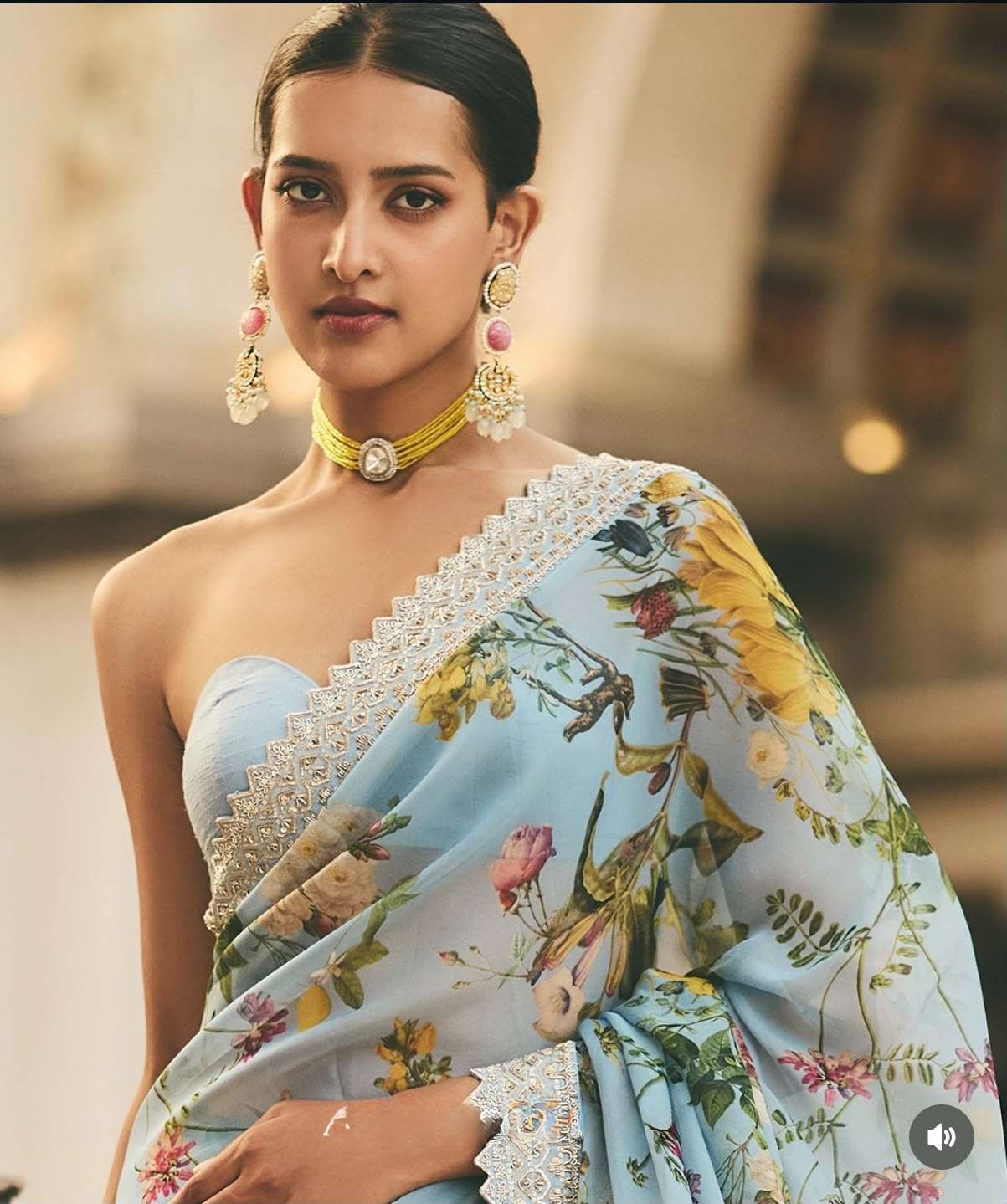 Fresh Arrival Super Pure Georgette fabric with blue colour flower print on Saree wholesale in surat blue flower Fresh Arrival Super Pure Georgette fabric with blue colour flower print on Saree wholesale in surat blue flower